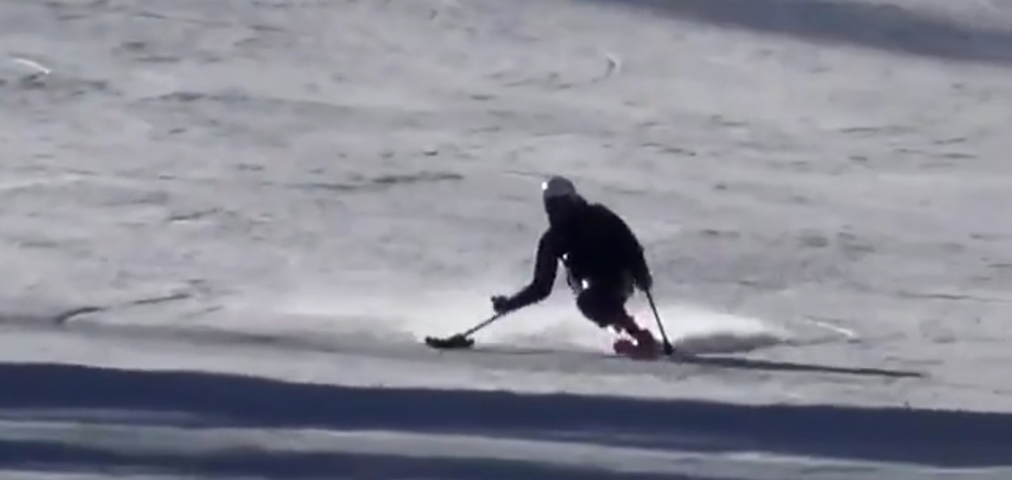 Athlete skiing on mountain