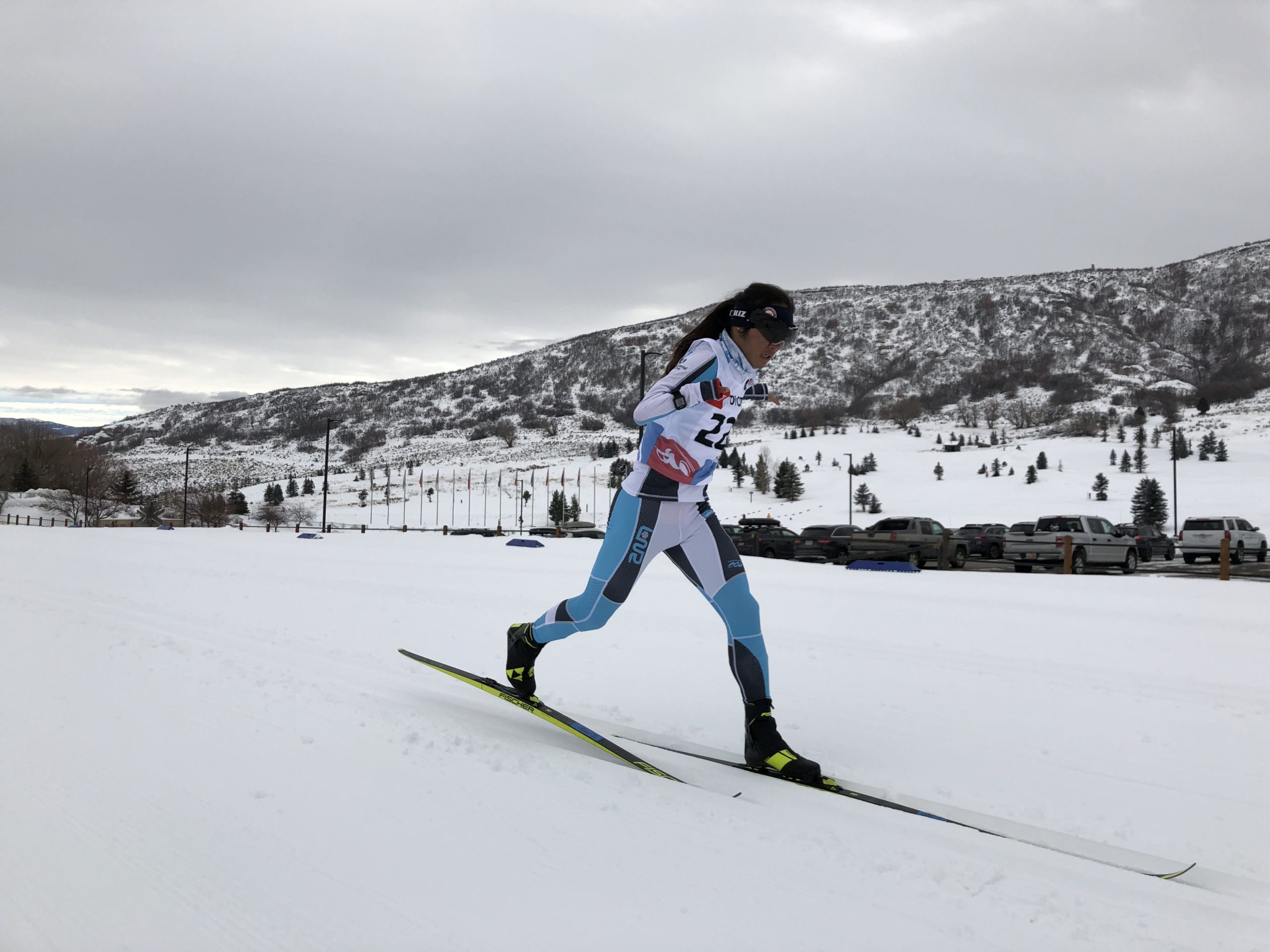 Female athlete skiing
