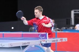 Paralympic Medalist Tahl Liebovitz playing table tennis