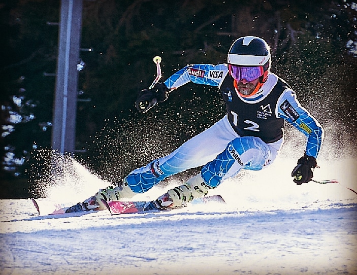 Male athlete skiing