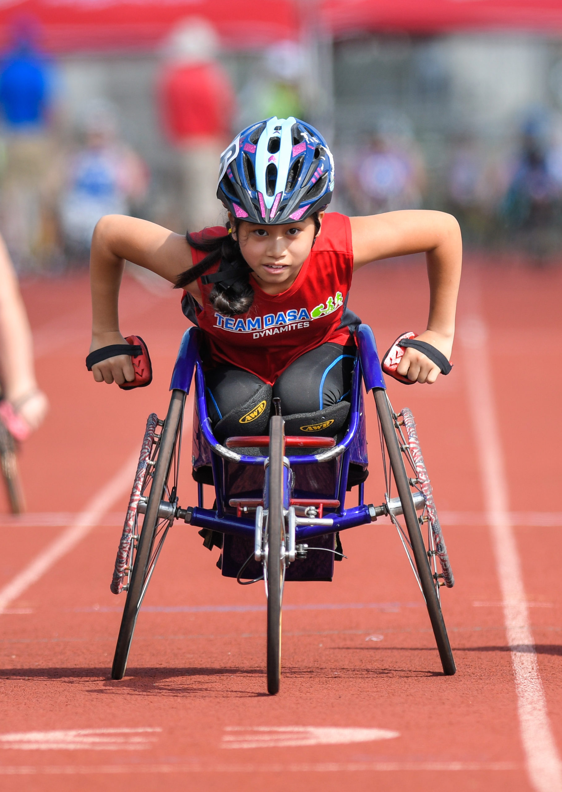 Fourth day of ASUSA Junior Nationals, track events, Keira Cromwell. (Photo by Reed Hoffmann on 7/18/19) Shot with a NIKON D500, Aperture Priority, SUNNY white balance, ISO 200, 1/1600 at f/4 in multi-segment metering, 0.0 EV, Nikkor VR 300mm f/2.8G IF-ED lens at 300mm, focus mode of AF-C and Picture Control set to STANDARD. Photo copyright Reed Hoffmann.