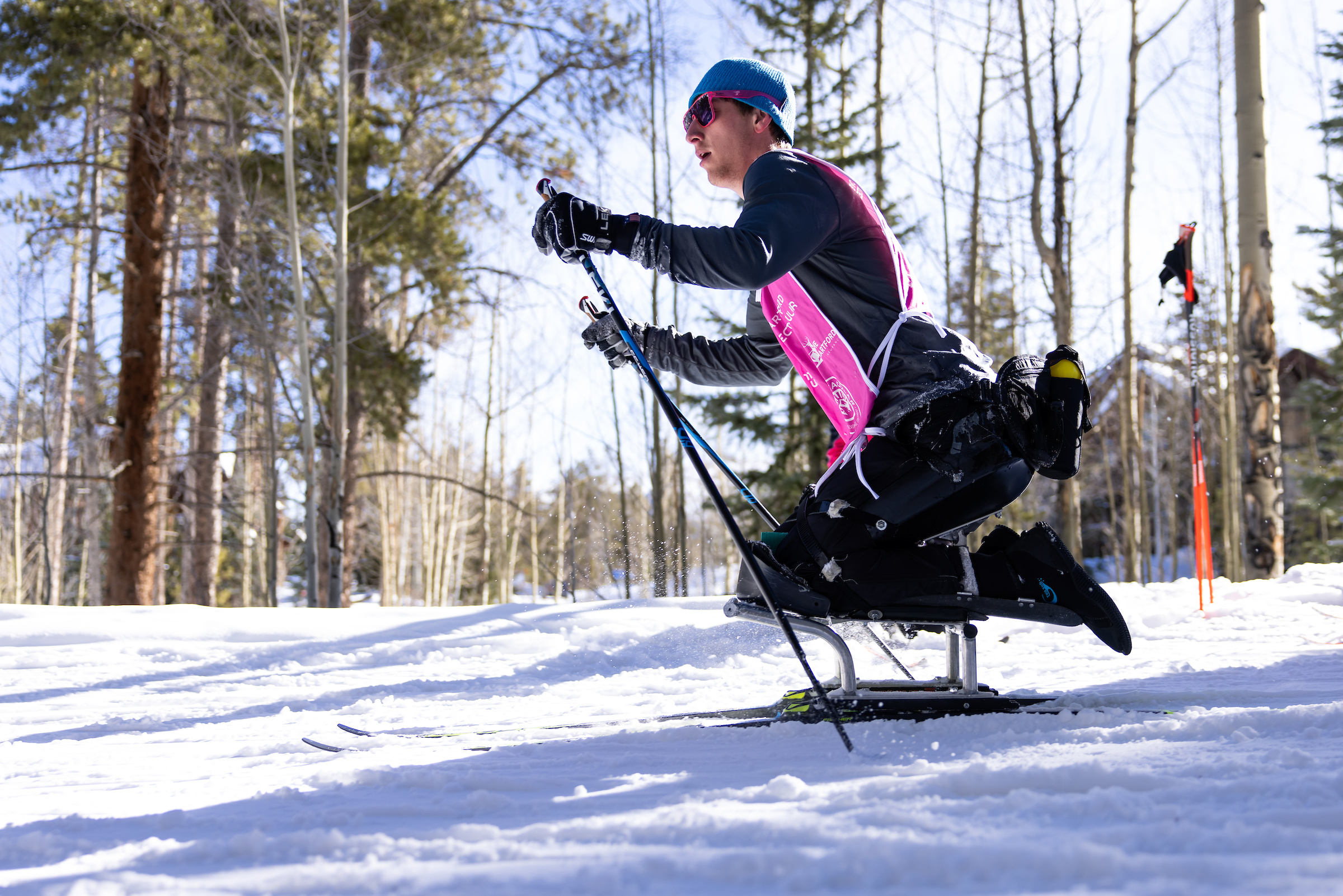 Mono-ski upright on the ground