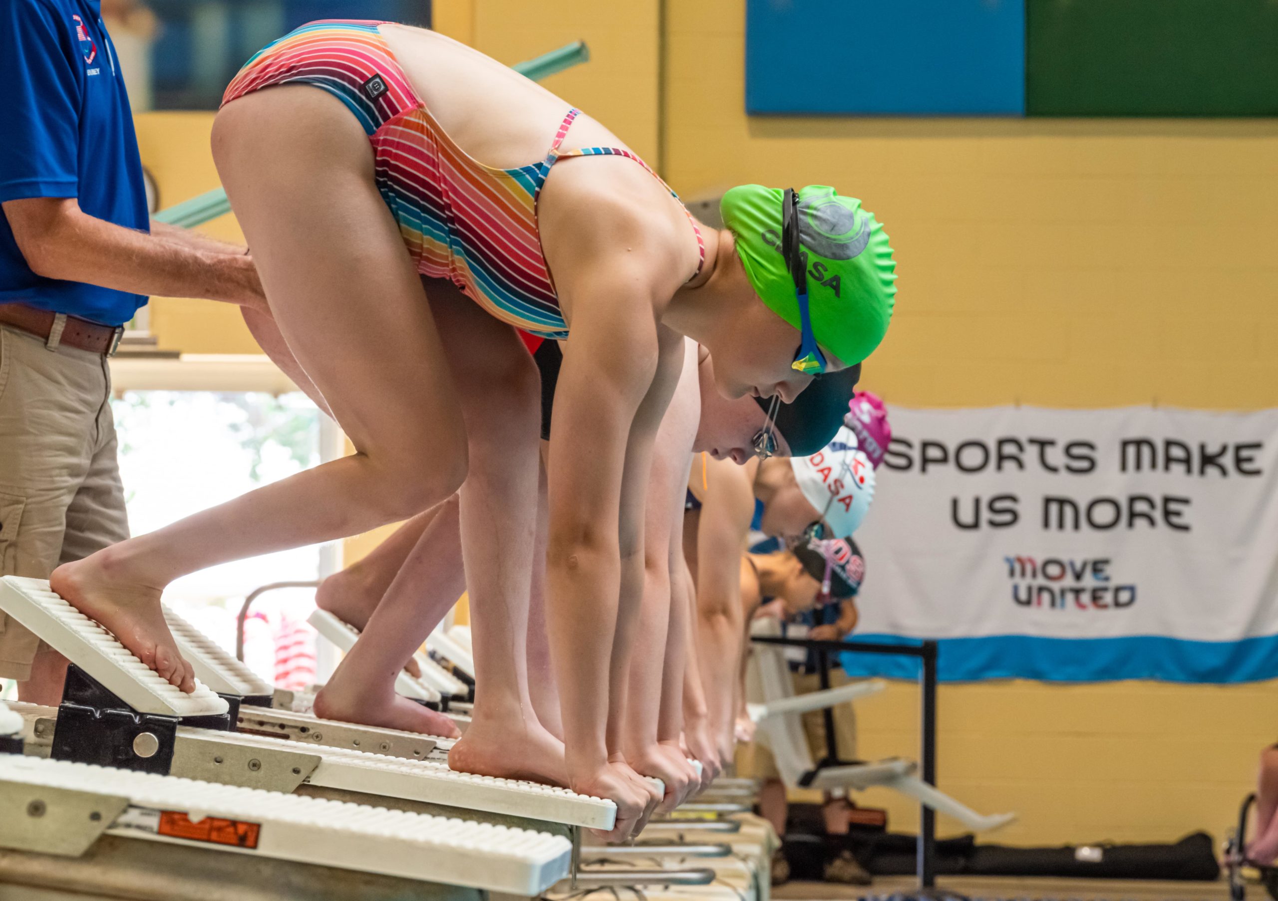 Athletes line up for swimming competition