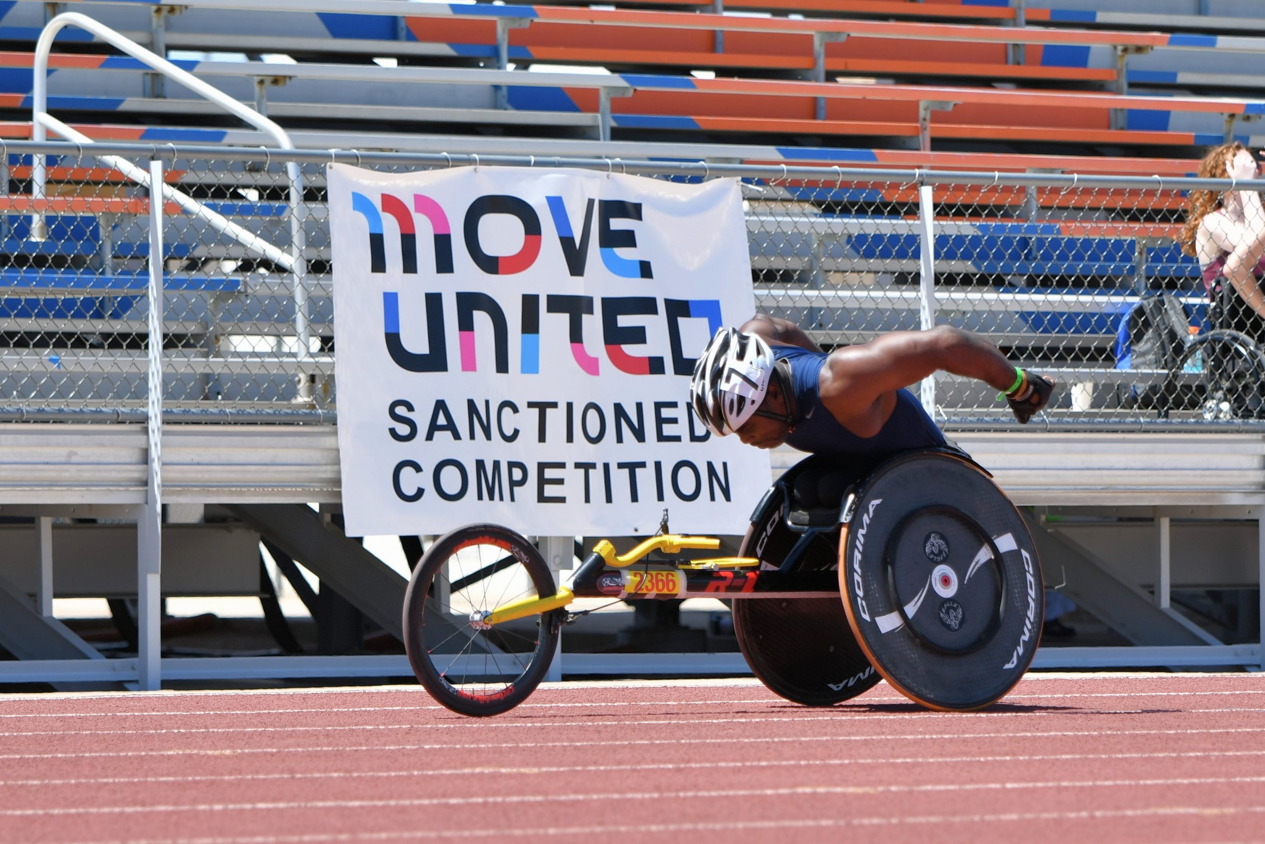 Male wheelchair track athlete at 2021 Desert Challenge