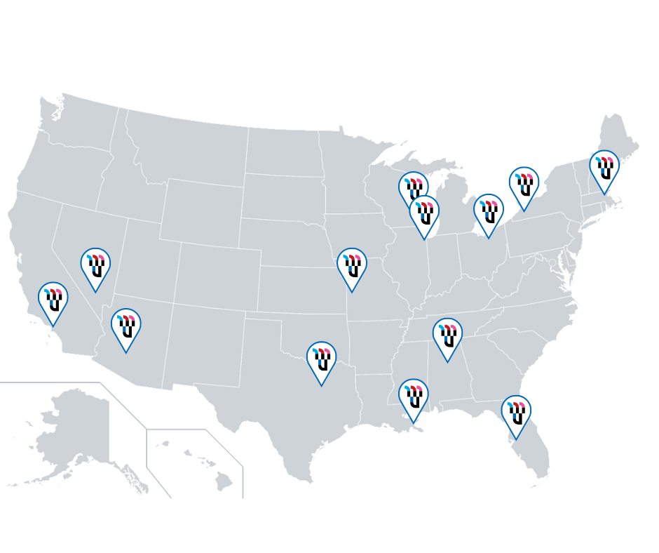 Map of all 13 USA Wheelchair Football League Teams