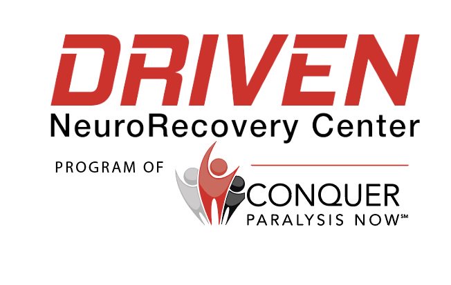 Logo Red Text DRIVEN. Black text NeuroRecovery Center a Program of Conquer Paralysis Now