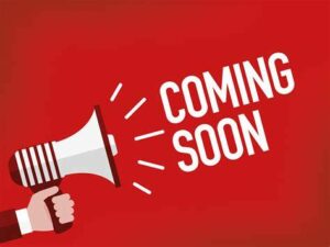 Red background with a megaphone with the words 'coming soon' coming out of it.