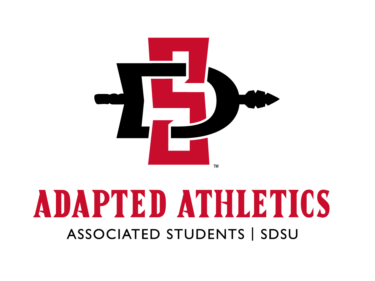 Red S and Black D with Adapted Athletics associated students SDSU Written below