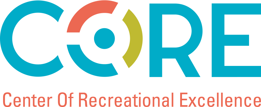 Colorful blue, orange and green lettering spelling out CORE Center of Recreational Excellence