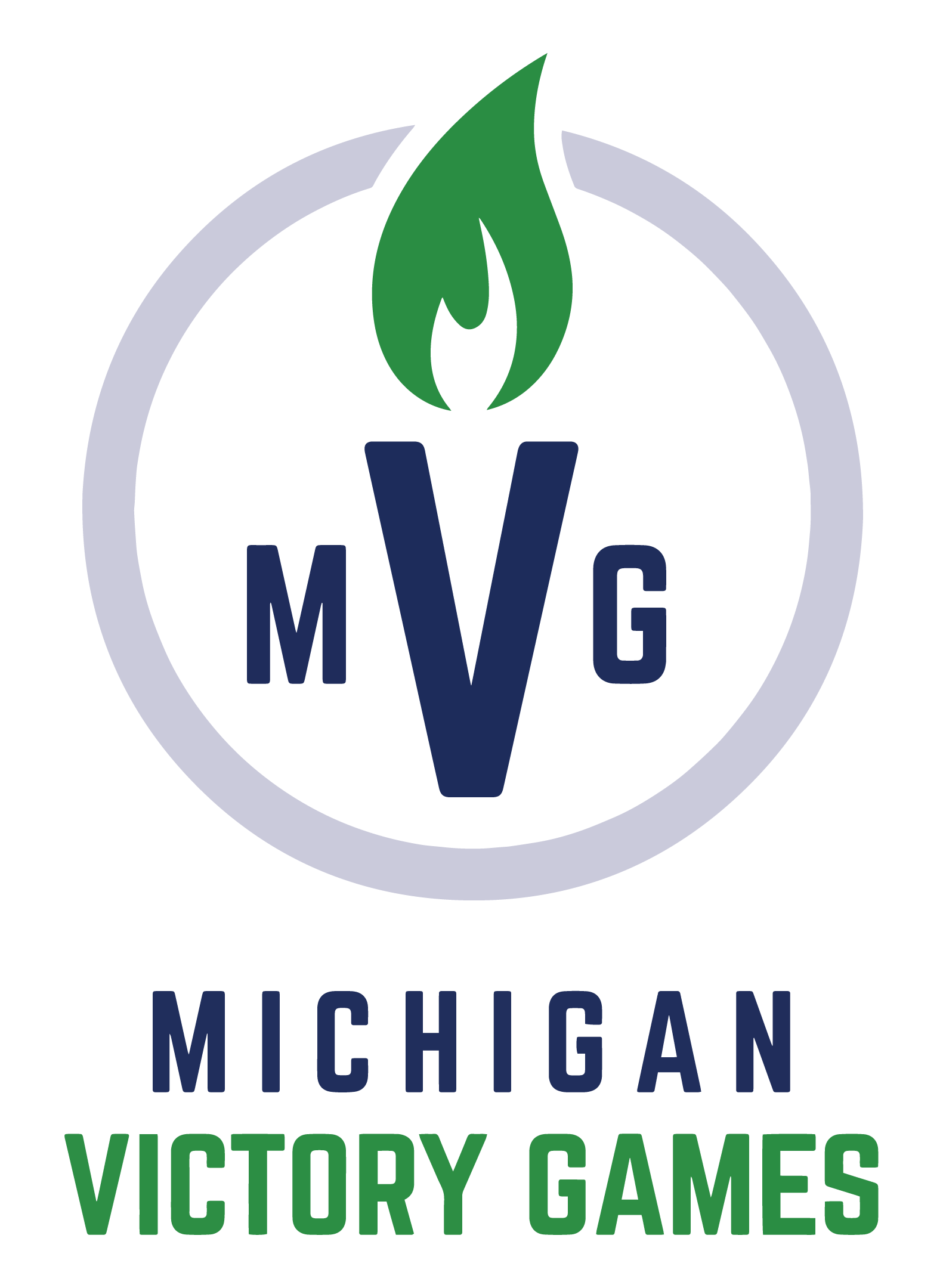 MVG logo with a torch in a circle with Michigan Victory Sports written underneath