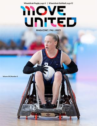 Cover of Fall 2025 issue of Move United magazine with image of wheelchair rugby player Sarah Adam