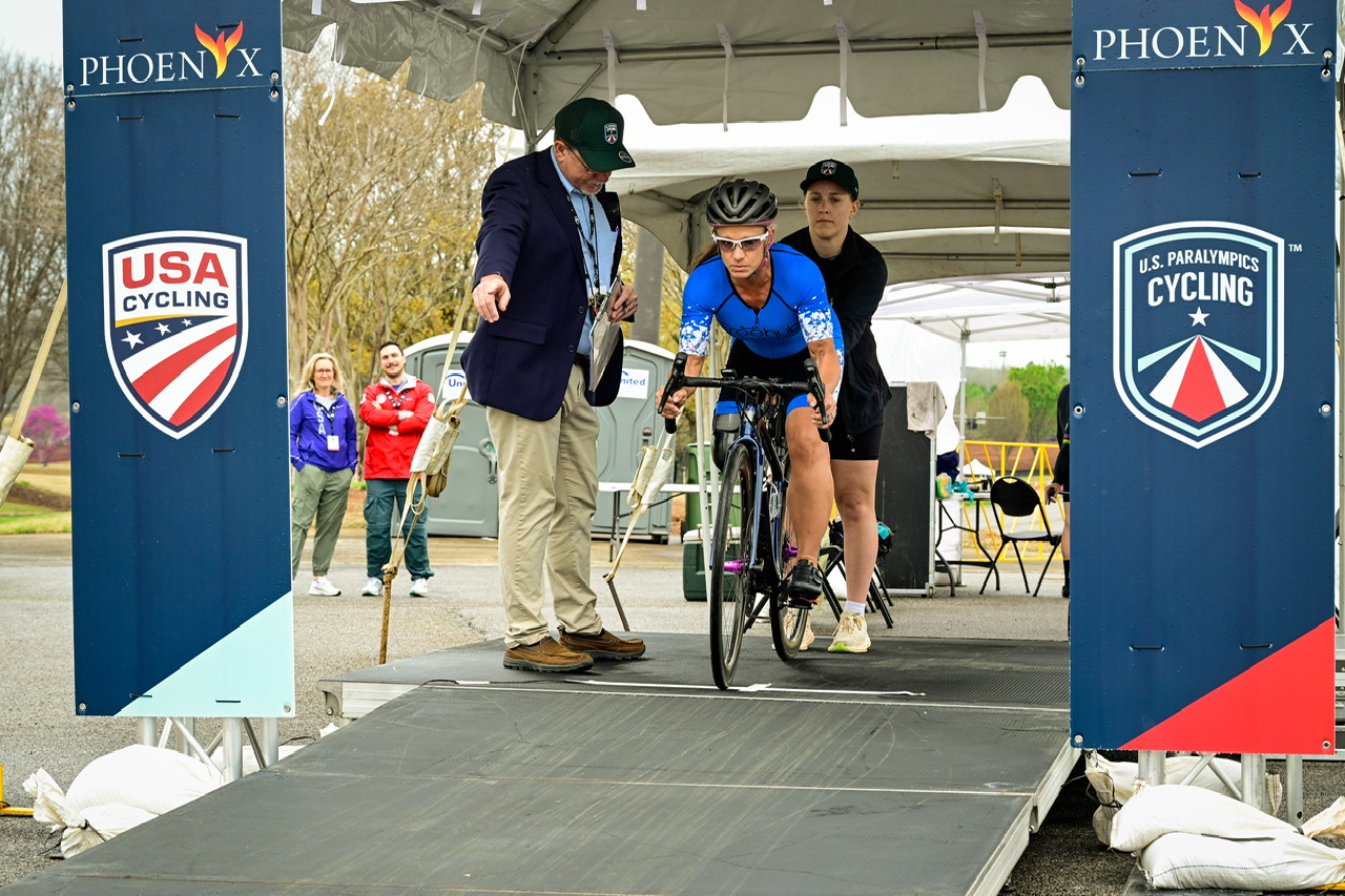 Athlete getting ready to compete in para cycling.