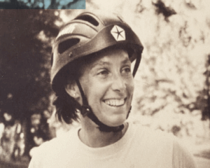 Candace Cable in a helmet smiling