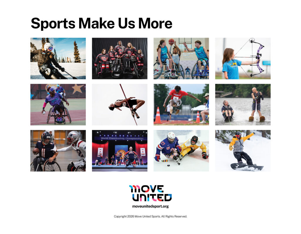 Back cover of 2026 Adaptive Sports Calendar showing 12 different adaptive sports images