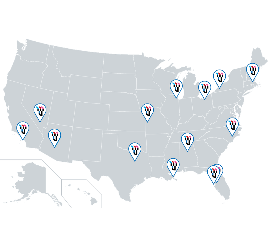 Map of where all the current teams affiliated with the USAWFL are within the U.S.