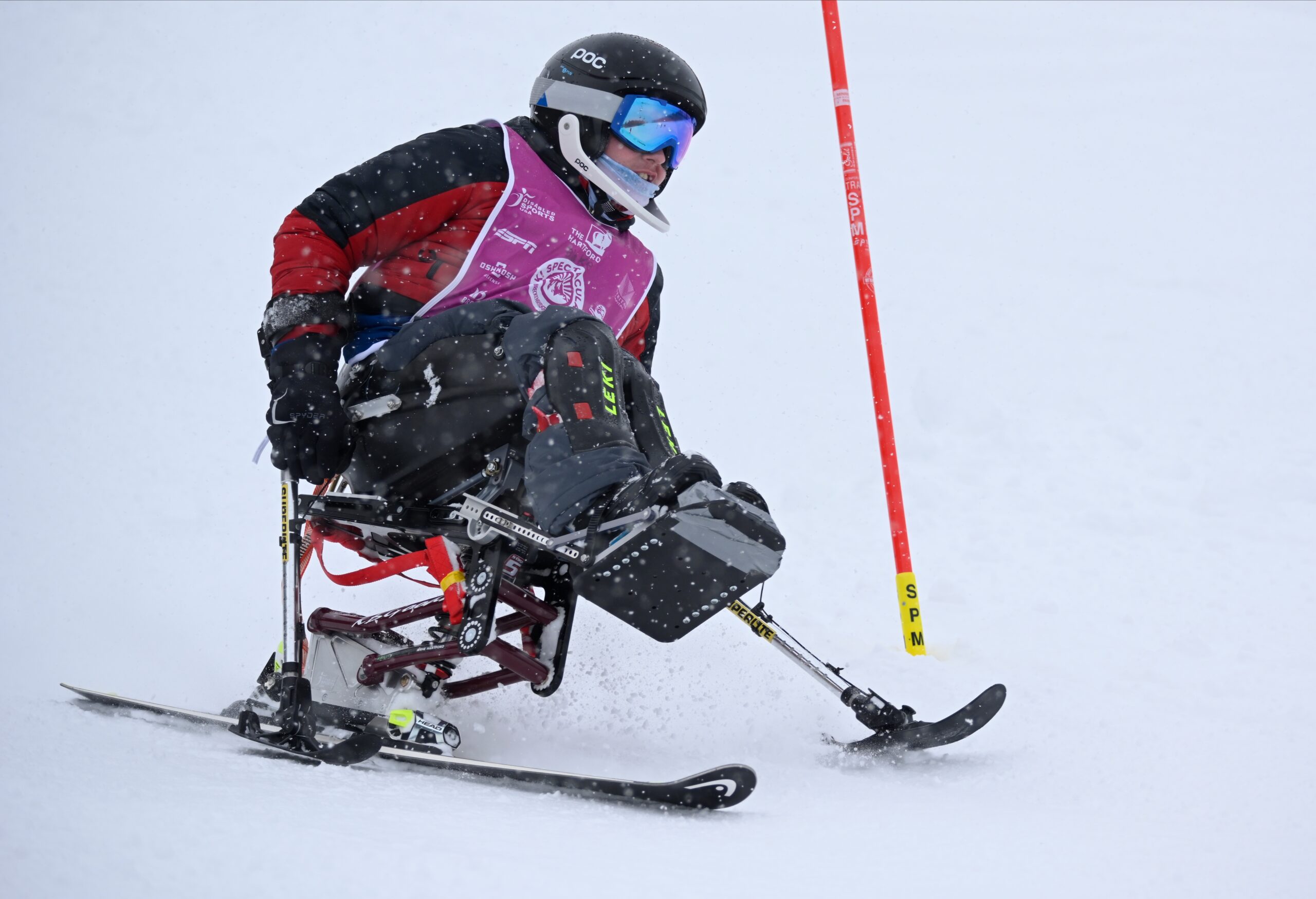 Blake Eaton monoskiing down the mountain
