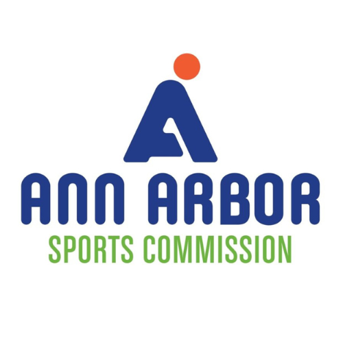 Ann Abrbor Sports Commission Logo. A large bubbled navy blue 
