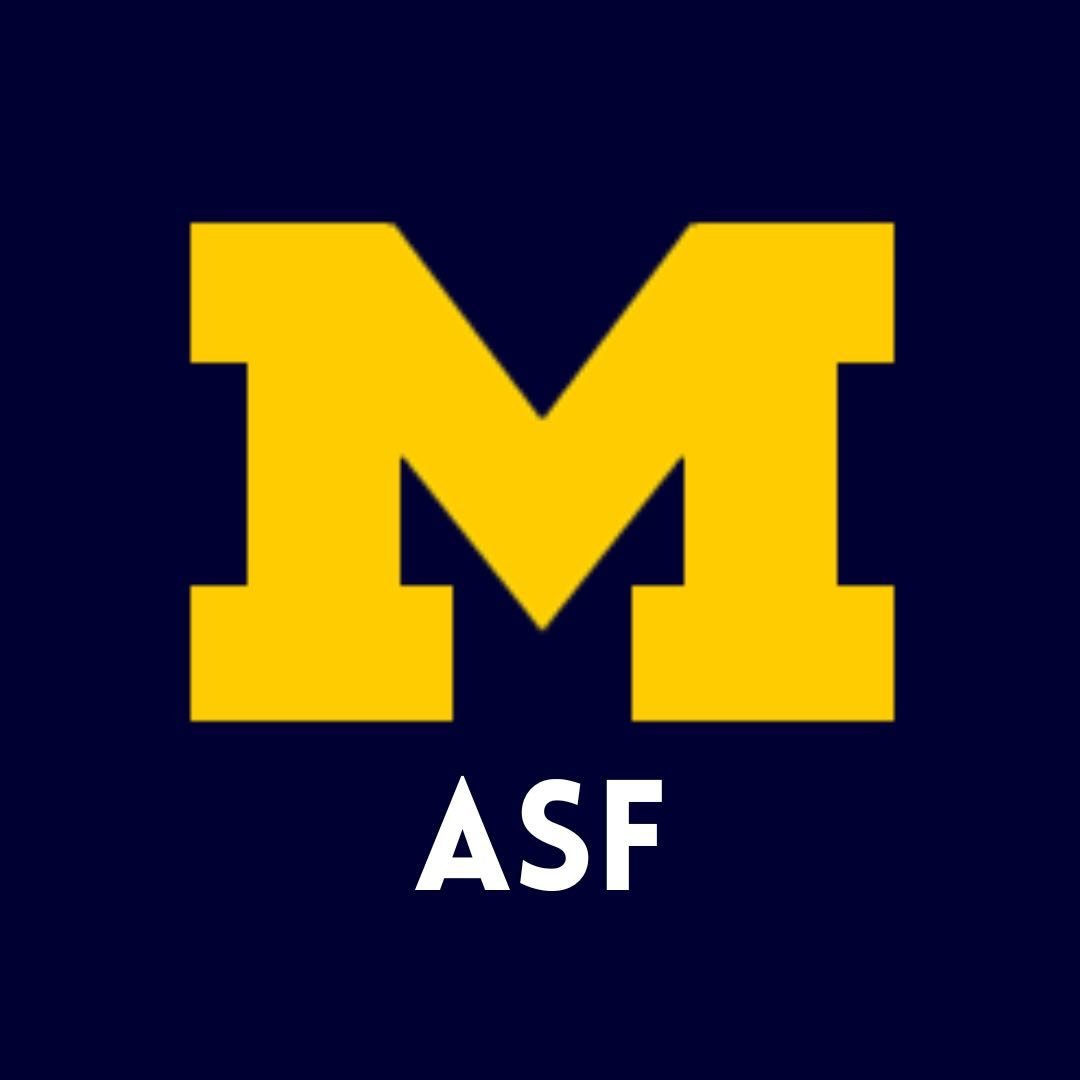 University of Michigan's logo with a navy background and a big yellow 